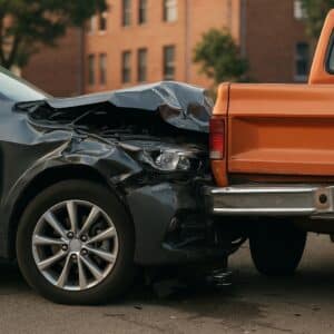 Photo of a totaled car from an accident for a blog about Colorado car accident settlements.